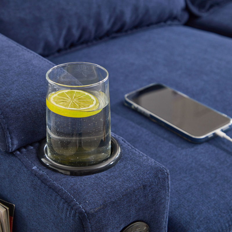 3-Seater Sofa with Storage Ottoman, Blue Linen
