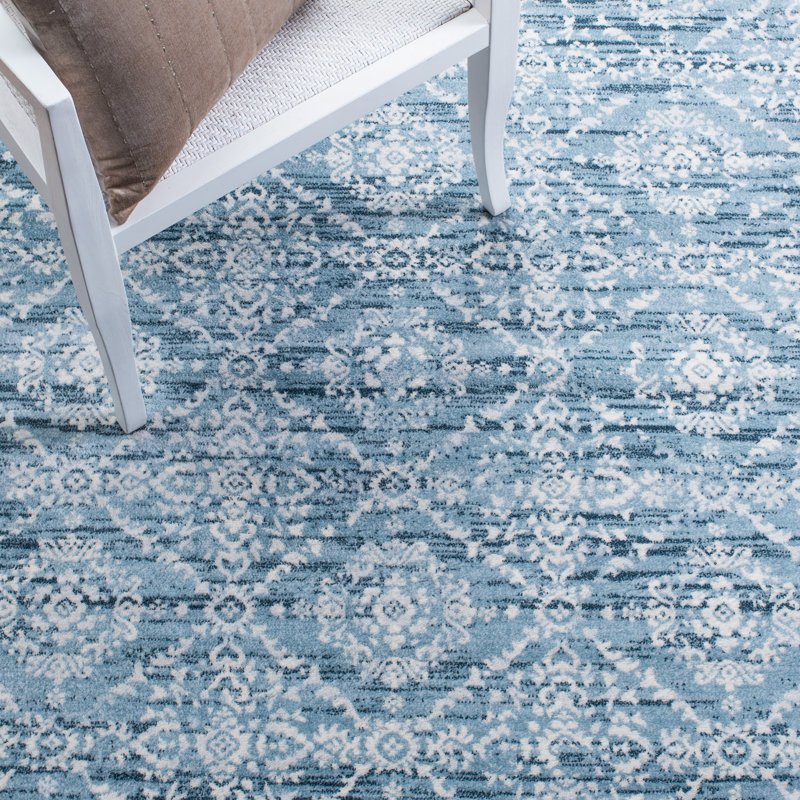 Tapis bleu / ivoire Rizwan Denim, Rectangle 5 pi 3 po x 7 pi 7 po