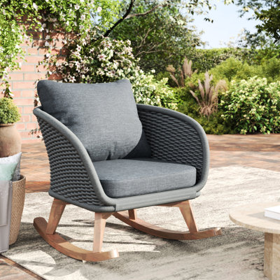 Chaise berçante grise de 29,5 po avec coussins et structure de haute qualité, convient au patio, au balcon, au salon, avec une chaise contemporaine Smooth Spacesness, coussins moelleux, design, idéal