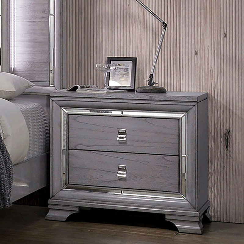 Table de chevet contemporaine en bois massif gris clair 1Pc