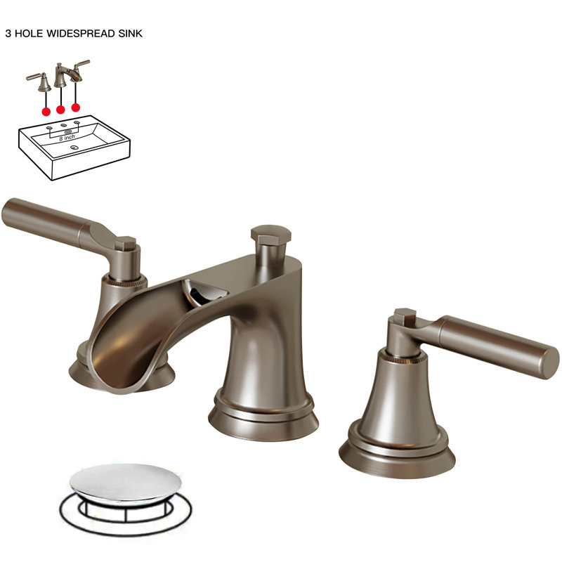 Widespread 2-handle Bathroom Faucet with Drain Assembly, Brushed Nickel