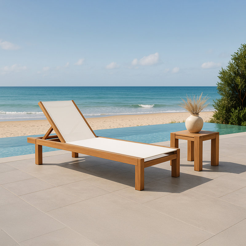 Chaise de patio en teck avec coussins, Blanc