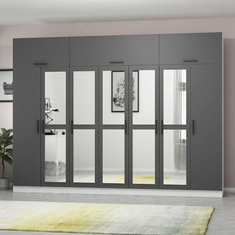 Elina Manufactured Wood Wardrobe, 235cm H x 315cm W x 52cm D, Gray