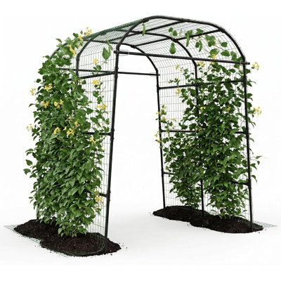 Metal Garden Arch Trellis 6.8Ft U-Shaped Climbing Support, Adjustable Width for Raised Beds, Black Steel with Connectors