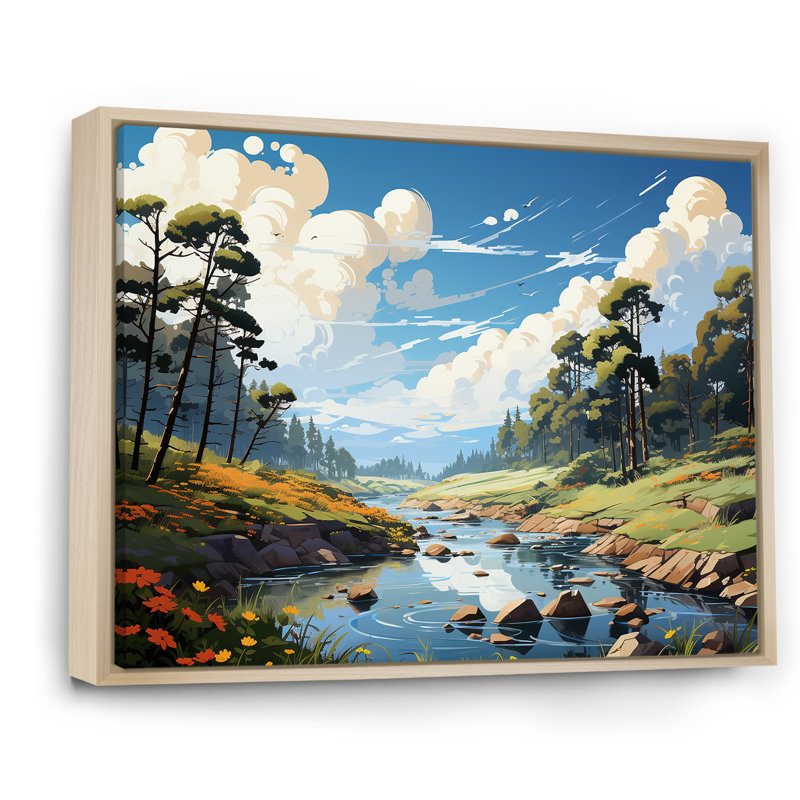 Paysage de rivière caché au trésor caché, H 12 po x l 20 po x P 1 po, Cadre naturel flottant