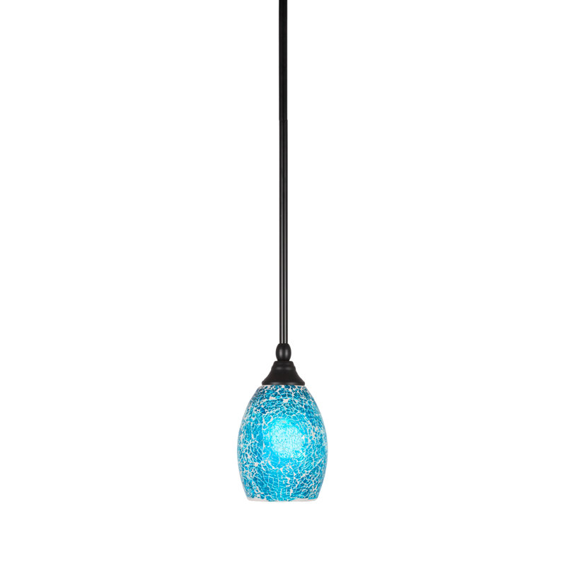 Mini-luminaire suspendu suspendu au fini noir mat avec verre fusion turquoise de 5 po