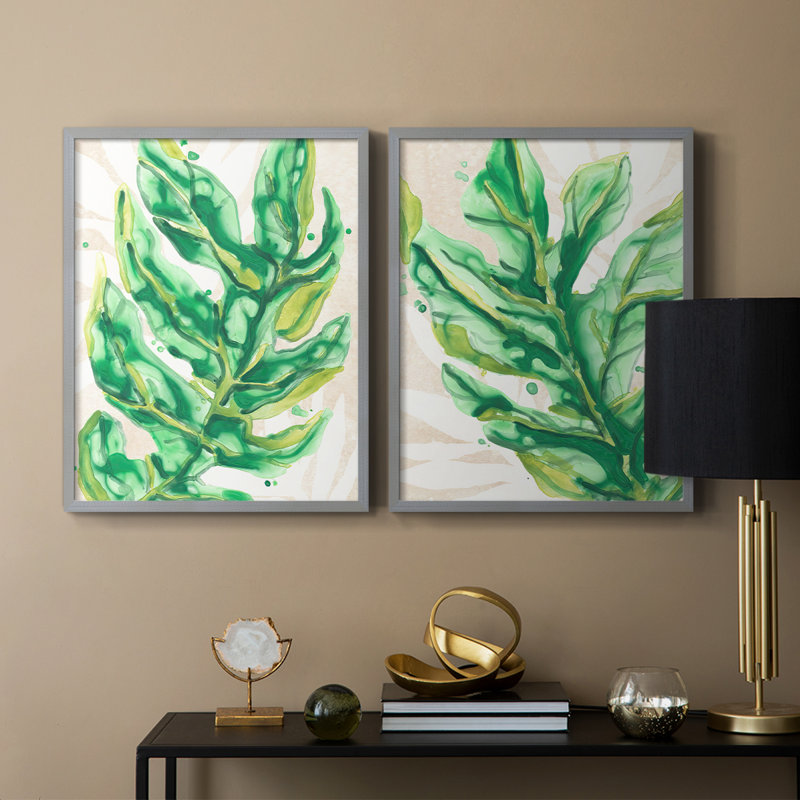 Parchemin Palms III - reproduction encadrée de qualité supérieure - prête à être accrochée - aucun clou requis - aucun clou requis