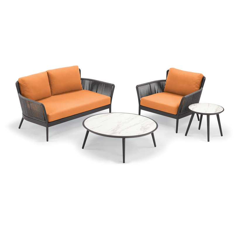 Ensemble de conversation avec canapé et coussins 4 pièces Tomecca, Tangerine, Non