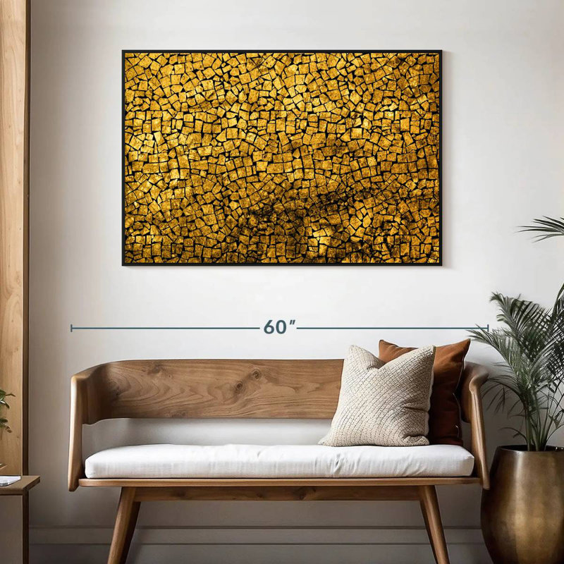 Mosaïque dorée, 46 po x 31 po, Cadre flottant noir