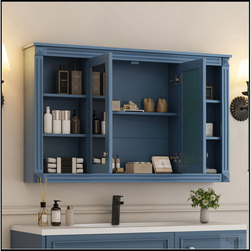 Armoire à miroir de salle de bain 47 po avec rangement, tablette réglable et tablettes ouvertes, armoire à pharmacie murale pour salle de bain, chambre à coucher, meuble-lavabo