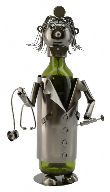 Metallic Lady Doctor Wine Bottle Holder with Stethoscope
