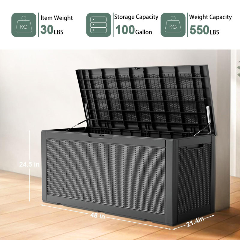 450L Lockable Waterproof Resin Outdoor Storage Box, Black