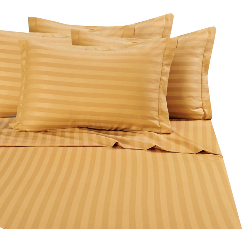 Ensemble de literie à rayures damassées 6 pièces Elegant Comfort, microfibre 1500 fils, infroissable, Doré, King