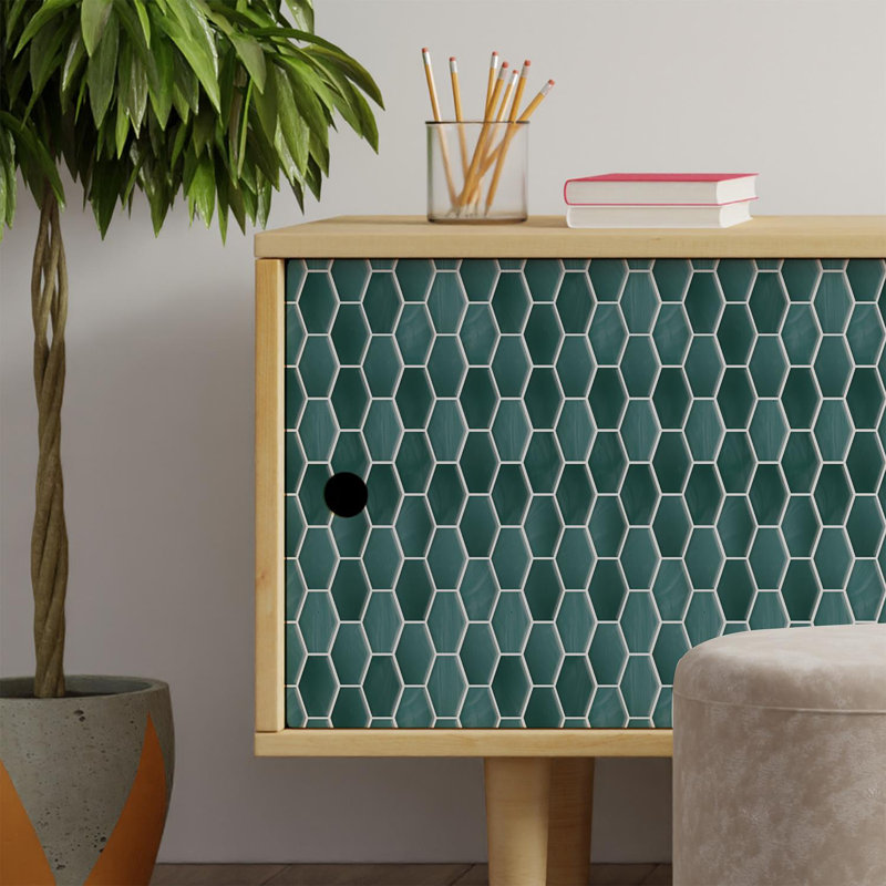 15cm W x 30.5cm L Aluminum Peel and Stick Mosaic Tile, Green