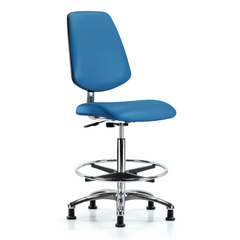 Yvette Vinyl Drafting Chair, ESD Blue Vinyl, ESD Glides