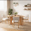 Ensemble de table de salle à manger en bois naturel pour 6 personnes avec 6 chaises rembourrées, table rectangulaire en bois massif de 60 pouces avec pieds découpés, sièges beiges