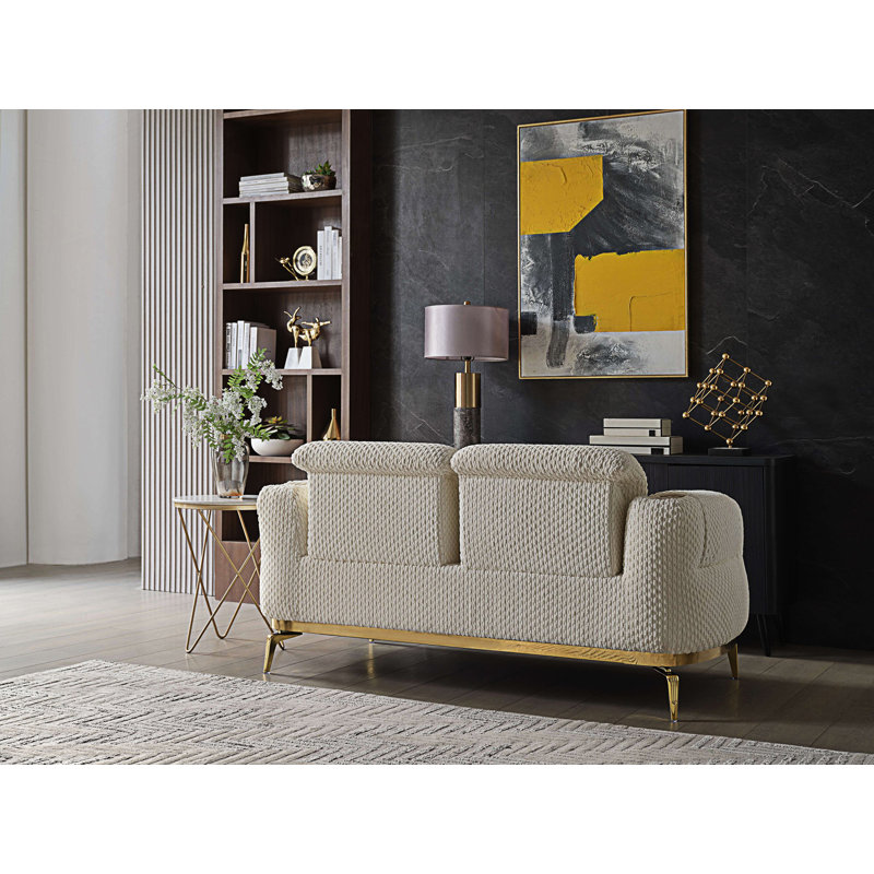 Causeuse de style moderne avec des accents dorés, Crème, crème