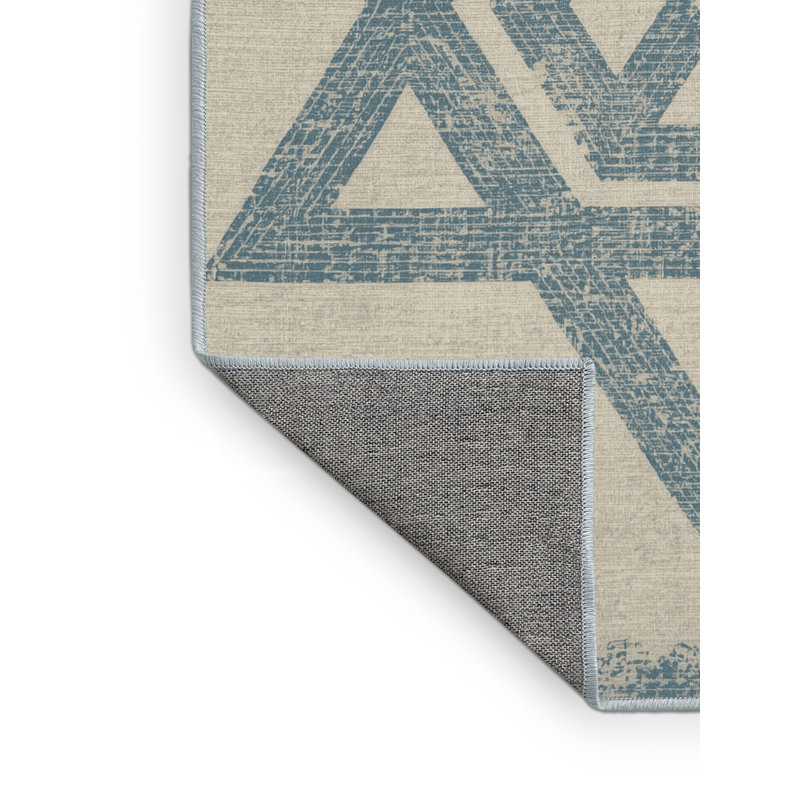Machine Washable Alderamin Hanukkah Modern & Contemporary Abstract Rug in Beige – SkyBlue Binding, 3x5