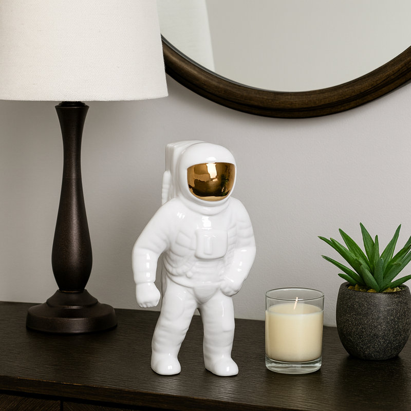 Space-Themed Ceramic Astronaut Figurine, White