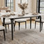 Ensemble table et chaises de salle à manger 6 personnes avec plateau en pierre frittée et revêtement en cuir PU.-1686057376-1686057382