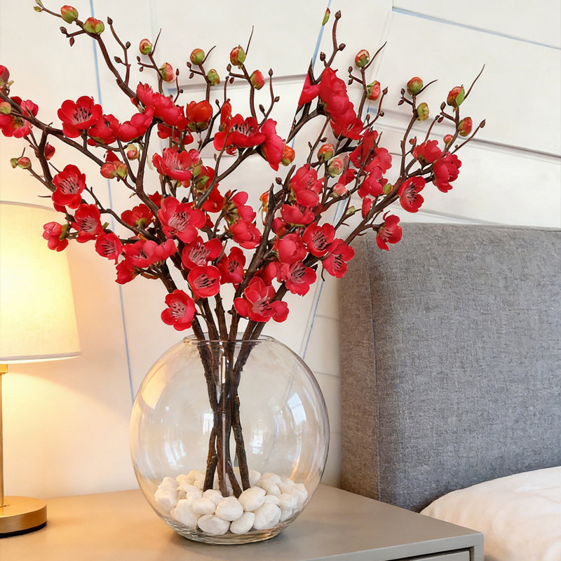 Paquet de 7 fleurs artificielles prune de 245 pouces à haute simulation de fleurs de soie, de branches d'arbres et de feuillage pour bricolage couronne de mariage, bouquet de table, centres de table, décoration de fête