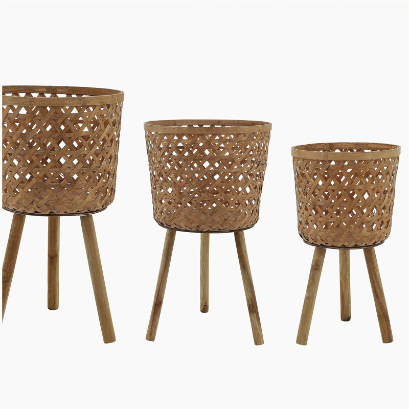 S/3 BAMBOO PLANTERS 11/13/15" NATURAL