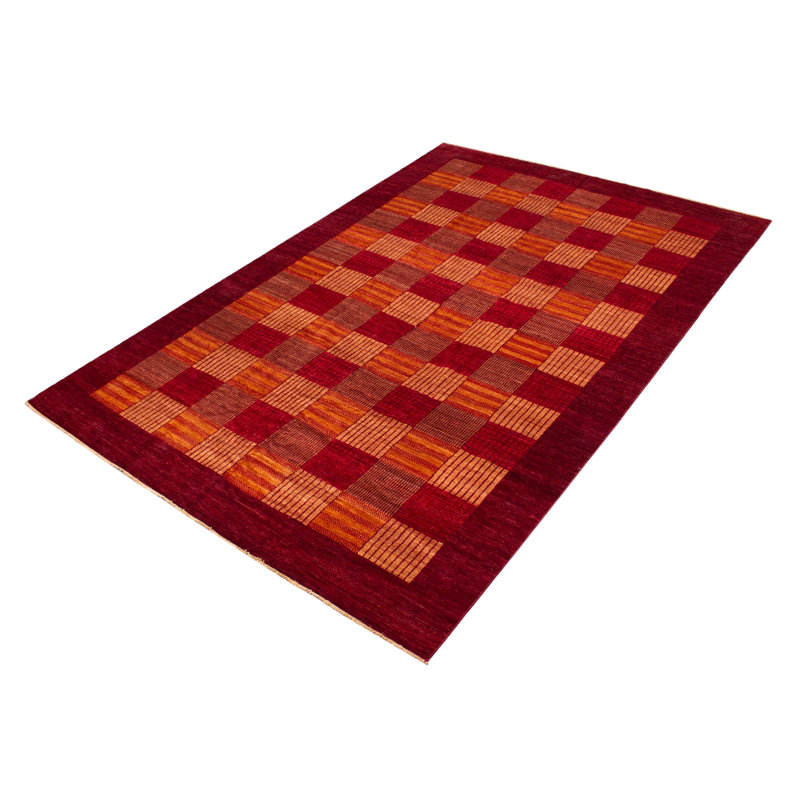 Tapis rouge foncé en laine noué à la main de conception unique 10 pi 4 po x 15 pi 2 po Linley