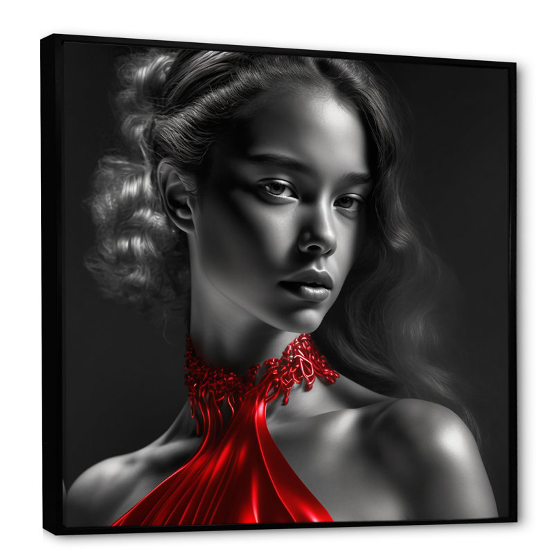 Reproduction sur toile rétro gracieuse en noir et rouge IV, H 24 po x l 24 po x P 1 po, Toile avec cadre flottant noir