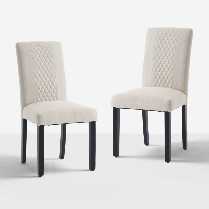 Set of 2 Modern Soft Linen Fabric Thickened Upholstered Dining Chair, Beige