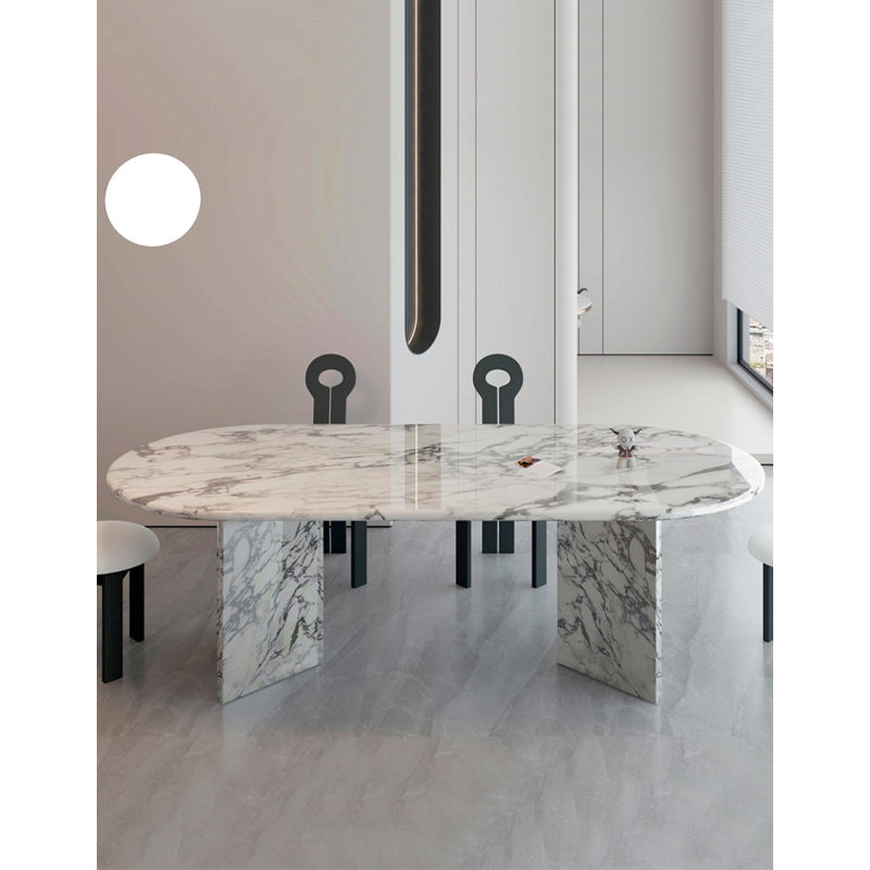 Oval Faux Marble Top Dining Table, White
