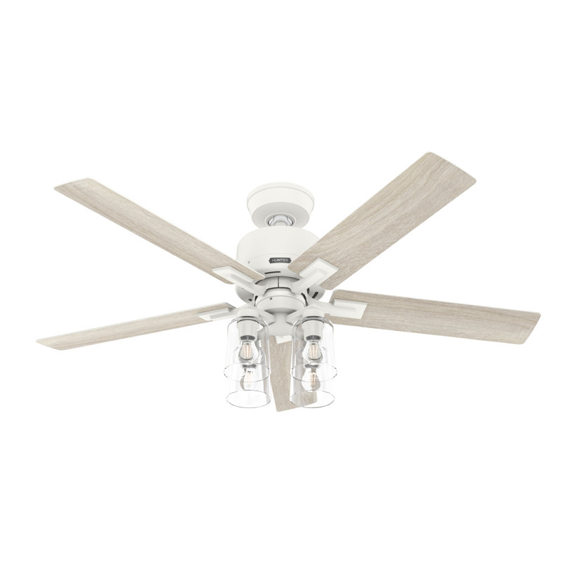 52" Techne 5 - Blade Ceiling Fan with LED Light Kit, Remote Control, WiFi Smart Fan, Easy Install, Matte White