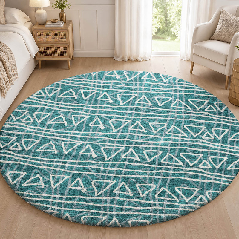 Tapis bohème Dream Shag ADS730 lavable à la machine de qualité supérieure, Teal, 8' Round