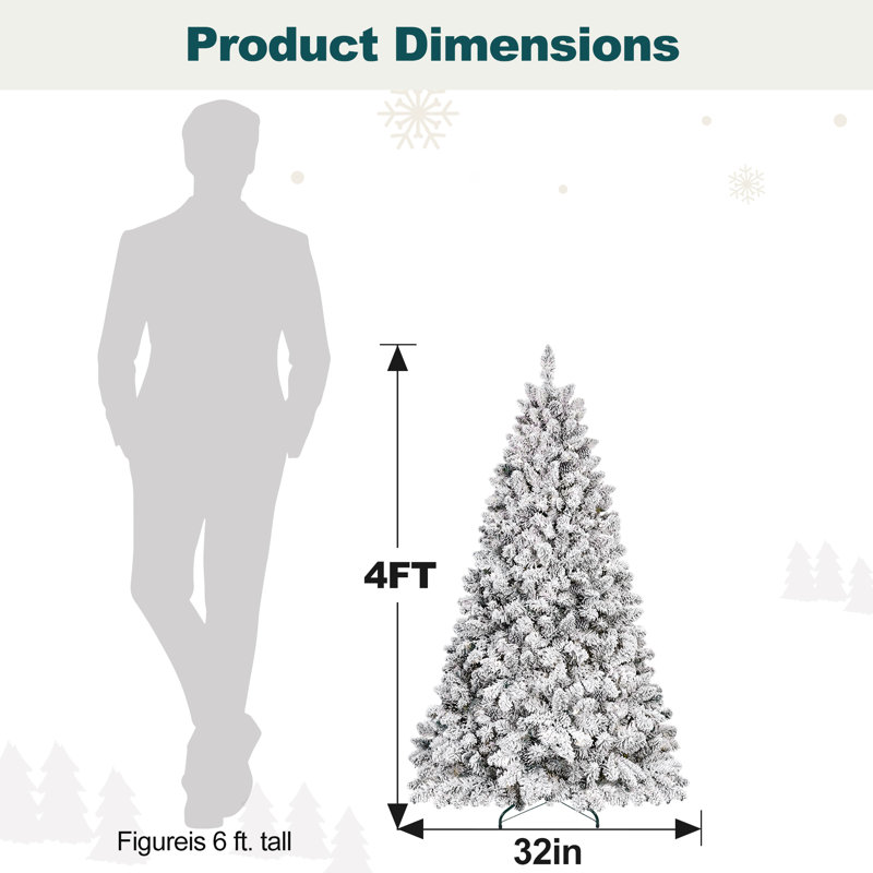 Arbre de Noël blanc enneigé avec pin, 4' H