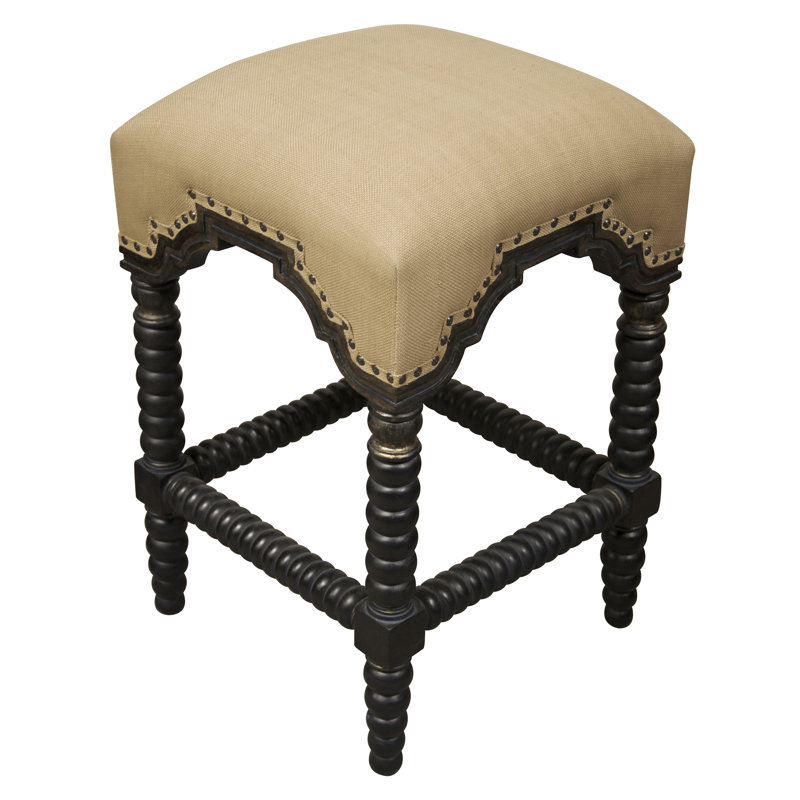 Abacus Upholstered Stool with Solid Wood Frame, Counter Stool (24" Seat Height)