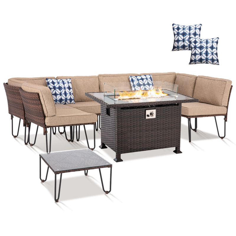 Ensemble de conversation modulaire en rotin 8 pièces avec coussins Gurraj