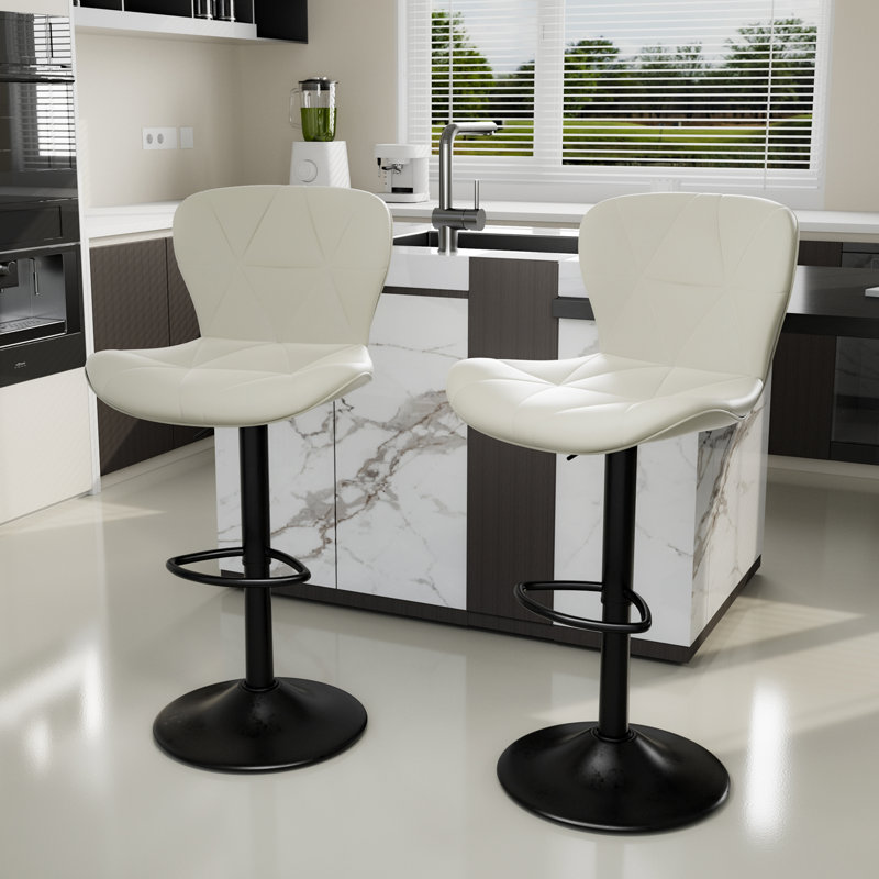 Higginsport Swivel Upholstered Adjustable Height Counter Stool with Metal Frame, White, 2