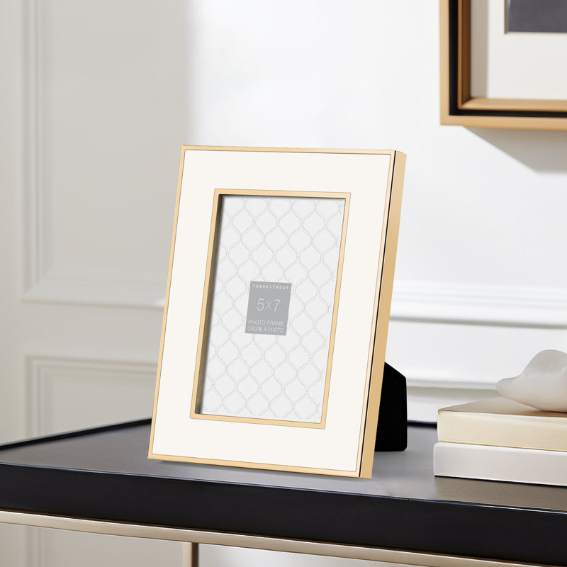 Elegant White and Gold Metal Enamel Picture Frame, 5" x 7"