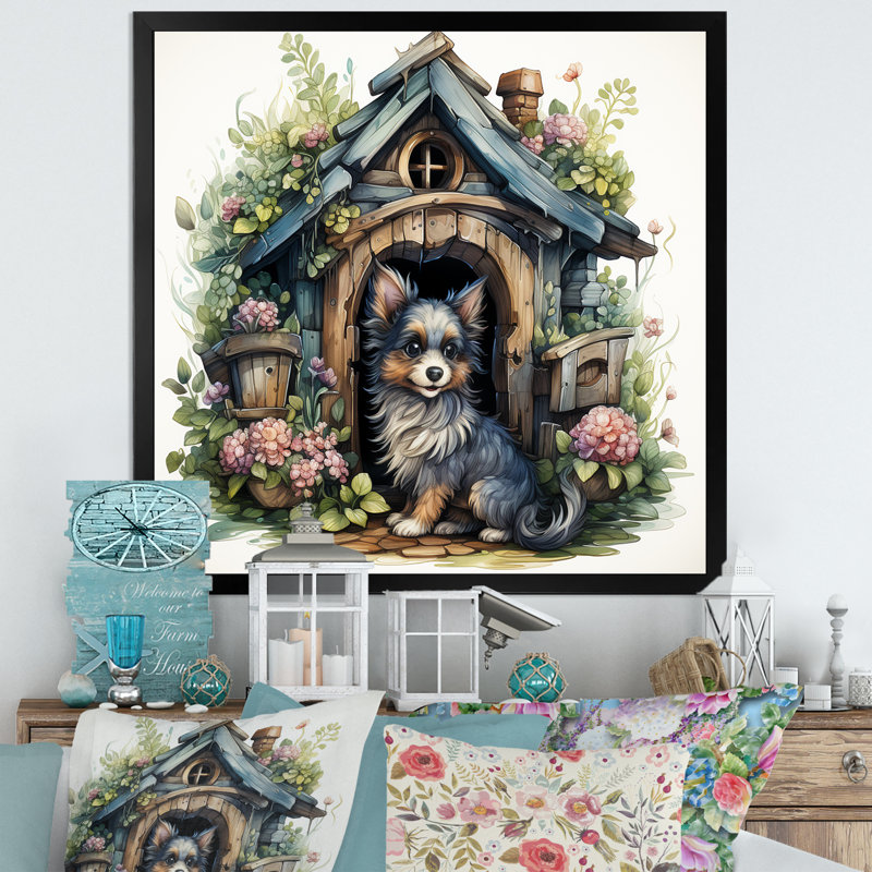 Cozy australien bouvier chien - art mural chien, H 16 po x l 16 po x P 1 po, Cadre simple noir