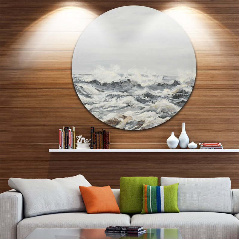 « grey sea vagues », reproduction d’art sur métal, H 23 po x l 23 po x P 1 po