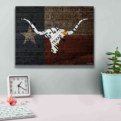 " Longhorn Art With Flag " by Design Turnpike