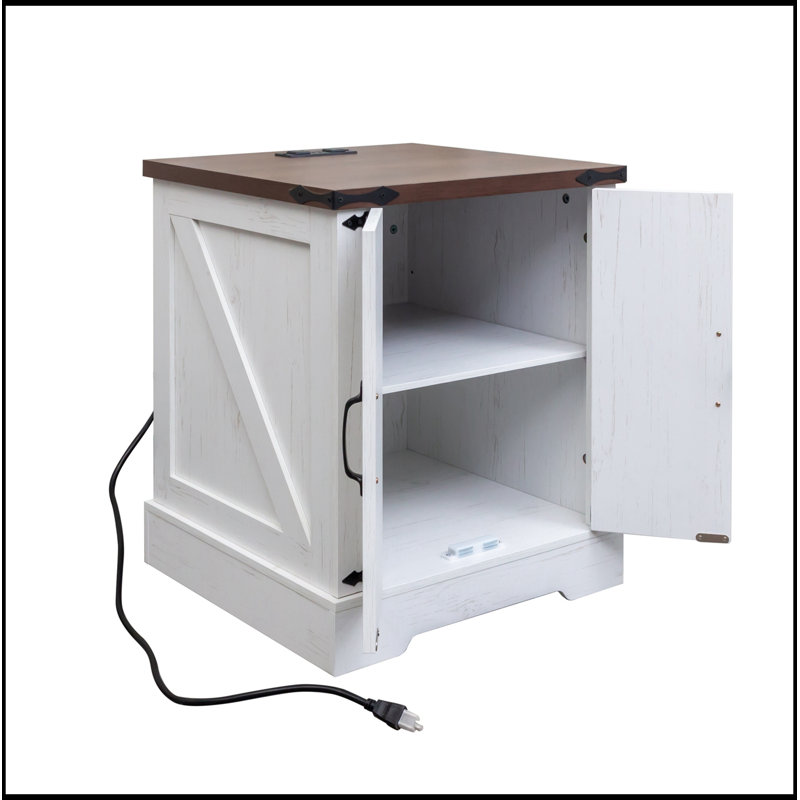 Dearman avec station de charge, tablette réglable et portes de grange, White