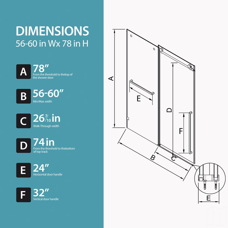 56"-60" W X 78" H Frameless Single Sliding Shower Door, Matte Black Bathtub Door, 3/8" (10Mm) Clear Tempered Glass With Explosion-Proof Film, Stainless Steel Handle