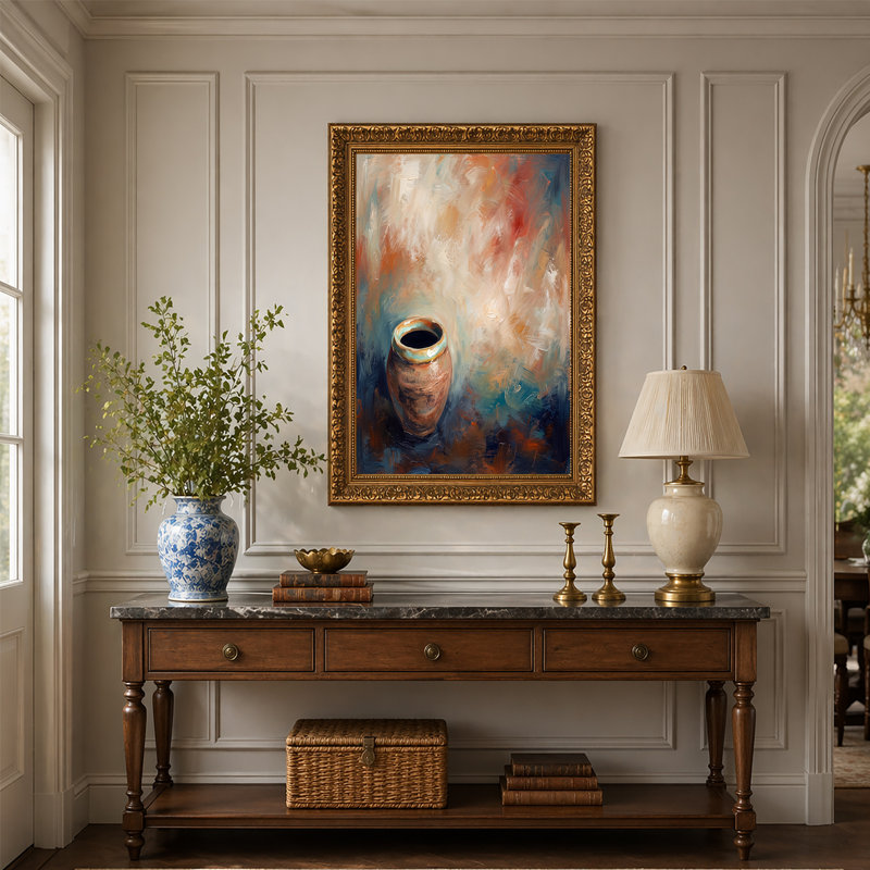 Art mural sur toile rustique avec bordure sarcelle, H 18 po x l 24 po