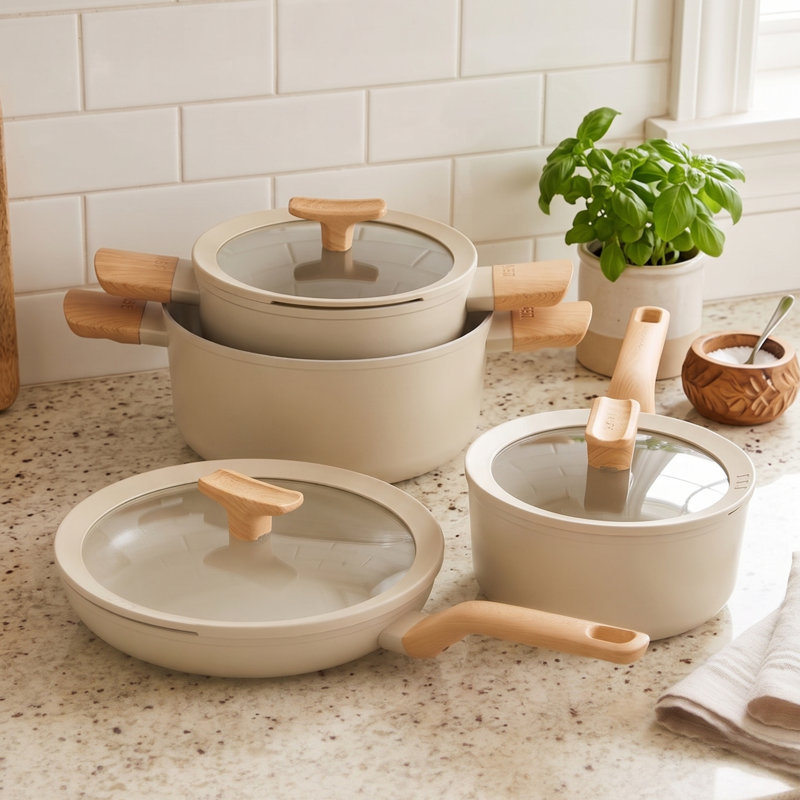 BergHOFF Leo Balance 7pc Ceramic Nonstick Cookware Set, Cream