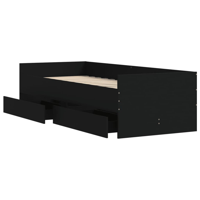 17 Stories Bed Frame With Drawers 75X190 Cm Small Single, Black, 78 x 193cm