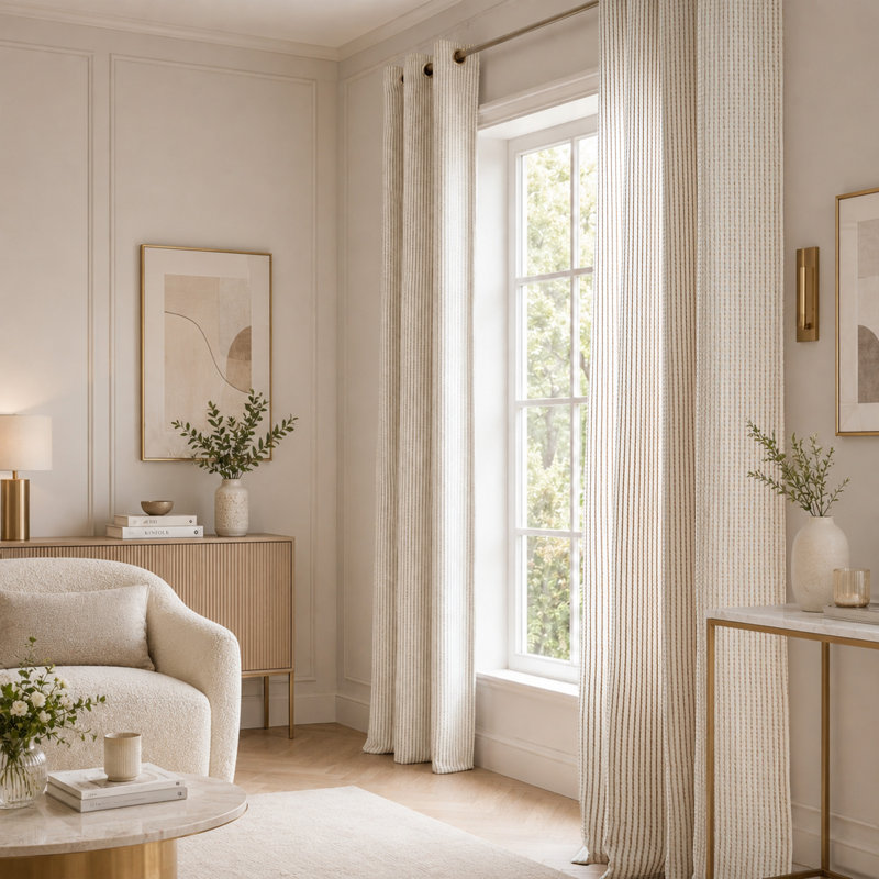 Rideaux rayés en chenille 3D en lin tweed texturé, filtrant la lumière, tissé, brodé, rideaux doux et luxueux pour le salon, la chambre à coucher, œillets, intimité, 2 panneaux