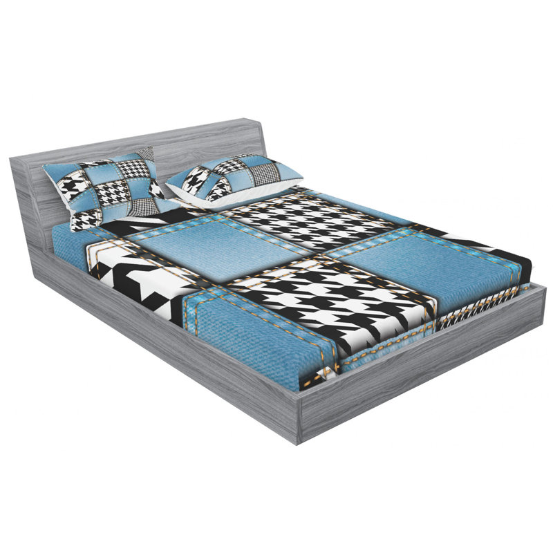 Microfiber Patchwork Sheet Set, Queen Sheet Set with Fitted Sheet