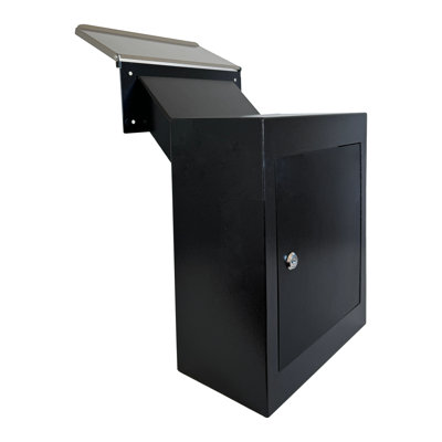 Plugsharge Through-the-wall Drop Box With Rainproof Cover | Heavy Duty Through Wall Mailbox With 10-inch Adjustable Chute | Rainproof Locking Drop Safe For Mail, Rent, Checks, Cash, And Keys, Black