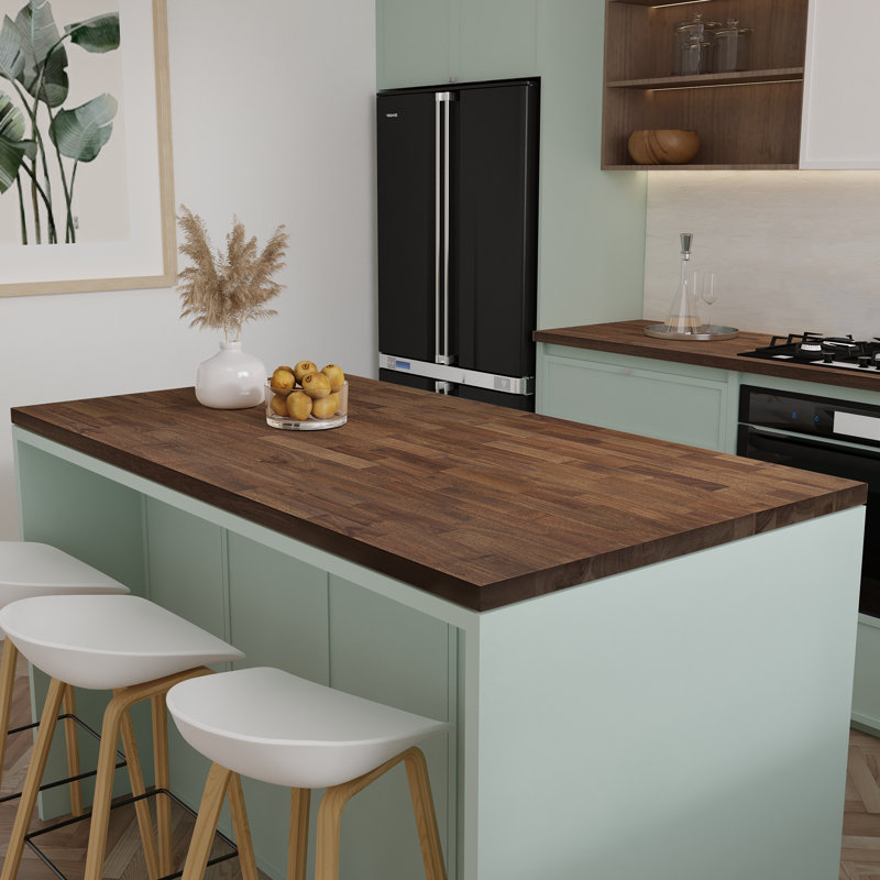Comptoir de cuisine en bois massif Gladys, Noyer foncé, 1.5" H x 60" W x 25" D