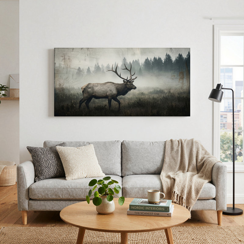 Ensemble de 1 tableau sur toile Forêt brumeuse, 40“W x 20”H, Toile tendue